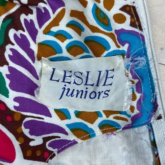 Vintage 1960s  Sleeveless Colorful Polished Cotton Minidress - Picture 7 of 9